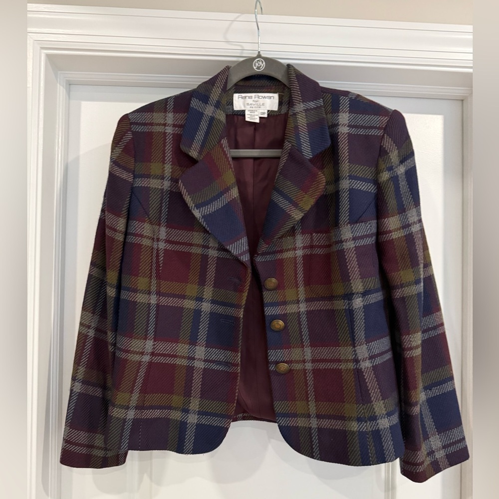 Rena Rowan Women's Plaid Fitted Blazer - Burgundy and Navy